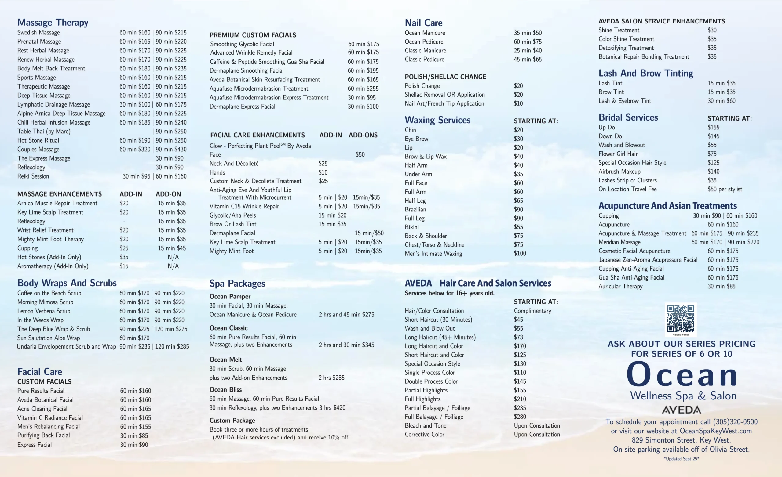 ocean spa wellness menu